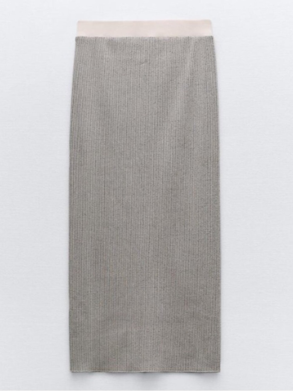Zara Ribbed Midi Maxi Skirt Bodycon Fitted Grey Stretchy High Waist US Small - Picture 2 of 9